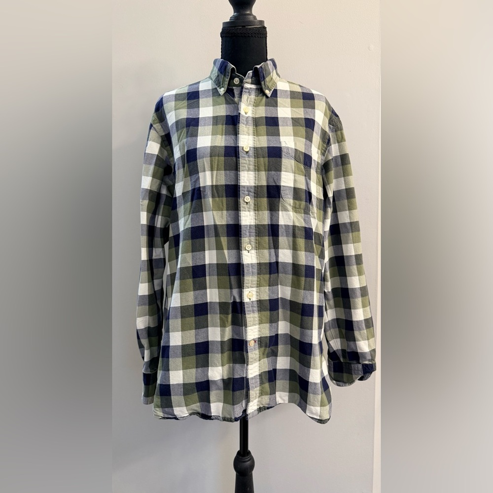 Cremieux Long Sleeve Blue Green Plaid Button Up Supima Cotton Sz M Classiccore